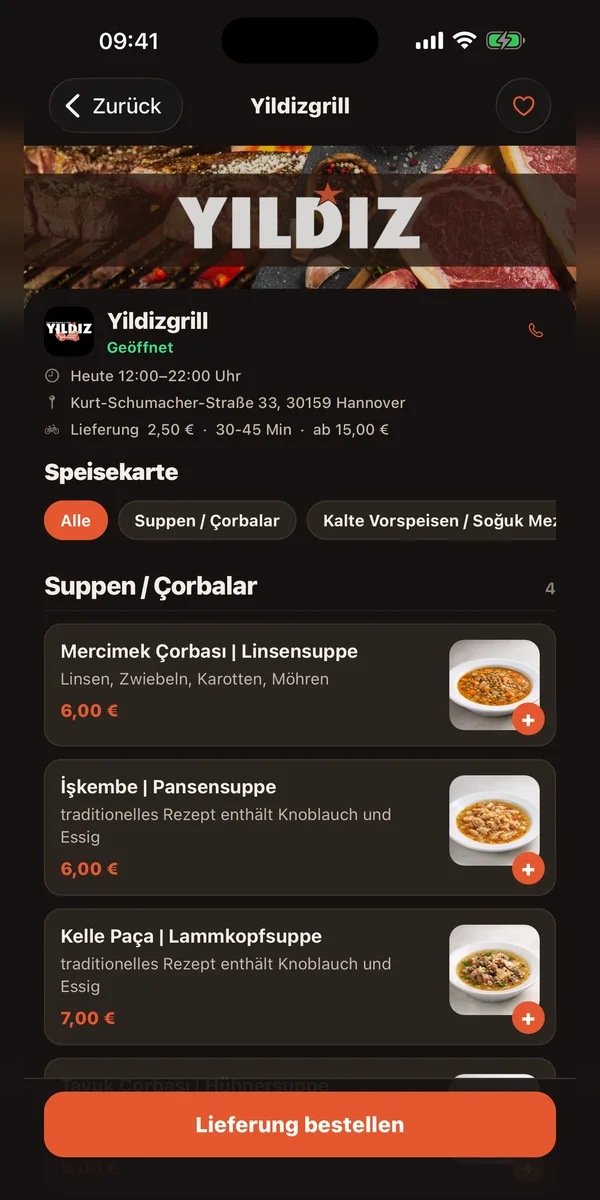 Vood-App: Laden mit Öffnungszeiten, Lieferinfos und Speisekarte